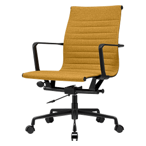 Premium Lowback Ribbed Bürostuhl aus Okerfarbenen Leinen | Schwarzer Rahmen