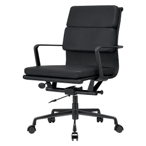 Premium Lowback Softpadded Office Chair Schwarzes Leder Schwarzes Gestell