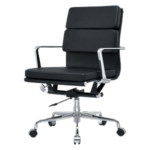 Premium Lowback Softpadding Bürostuhl aus Schwarzem Leder | Chromgestell