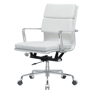 Premium Lowback Softpadded Bürostuhl Weißes Leder Chromgestell