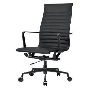 Premium Highback Ribbed Executive Chair Black Leather Black Frame