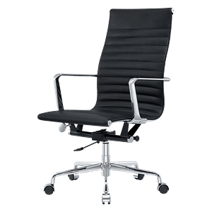 Premium Highback Ribbed Executive Chair Black Leather Chrome Frame