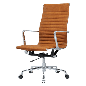 Premium Highback Ribbed Executive Chair Cognac Leather Chrome Frame