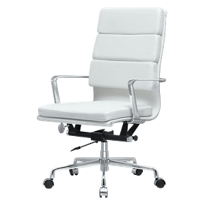 Premium Highback Softpadded Executive Chair White Leather Chrome Frame