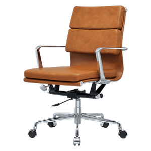 Premium Lowback Softpadded Office Chair Cognac Leather Chrome Frame