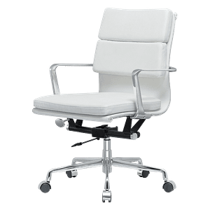 Premium Lowback Softpadded Office Chair White Leather Chrome Frame