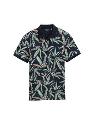 Piqué polo shirt with palm tree print