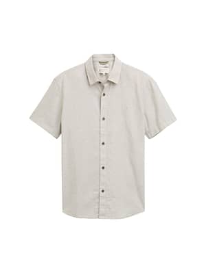 Regular fit short sleeve shirt with linen content
