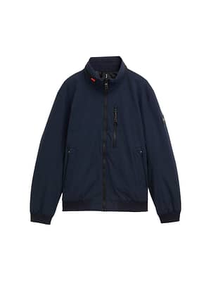 Blouson jacket with stowable hood