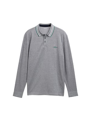 Long-sleeved piqué polo shirt with logo print