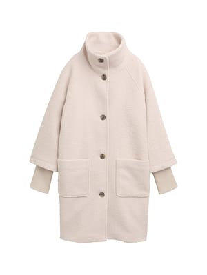 Bouclé coat with stand-up collar