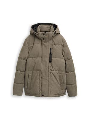 Corduroy puffer jacket with detachable hood