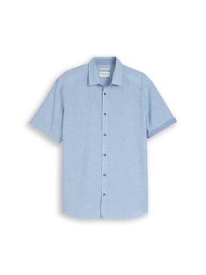 Regular fit short-sleeved shirt with linen blend