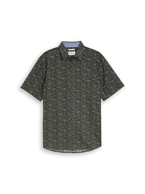 Regular fit short-sleeved shirt with linen blend