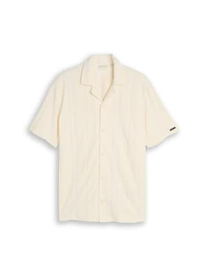 Regular-fit short-sleeved terry shirt with a striped pattern
