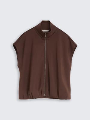Loose-fit scuba sweatshirt vest with stand-up collar