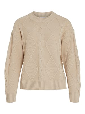 VILOU O-NECK L/S CABLE KNIT TOP - NOOS
