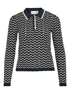 VIELLORA L/S POLO POINTELLE KNIT TOP