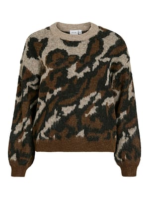 VILOMA O-NECK L/S JACQUARD KNIT TOP