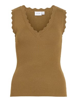 VISISI V-NECK S/L RIB KNIT TOP