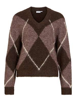 VITOLISE V-NECK L/S CHECK KNIT TOP/TES
