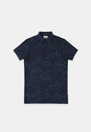 Polo shortsleeve pique all over print leafs