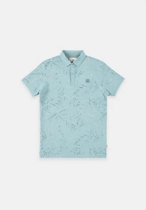 Polo shortsleeve pique all over print leafs