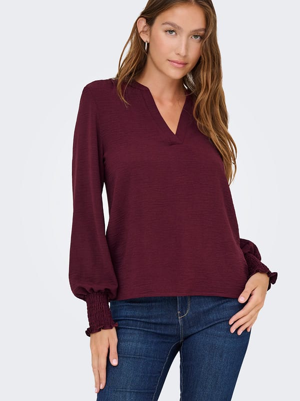 ONLMETTE V-NECK LS SMOCK TOP NOOS WVN