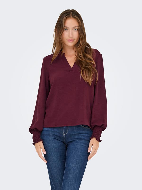 ONLMETTE V-NECK LS SMOCK TOP NOOS WVN