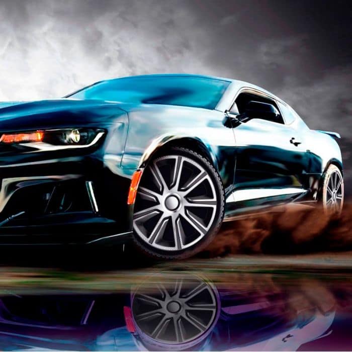 4-Delige J-Tec Wieldoppenset Veron 14-inch zilver/zwart/carbon-look